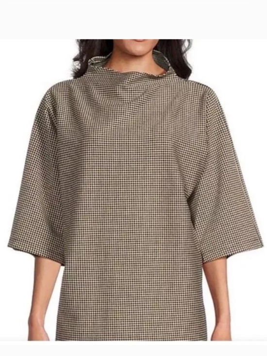 bryn Walker Tops - Bryn Walker Adria tan and black jacquard houndstooth funnel neck 3/4 sleeve XXS